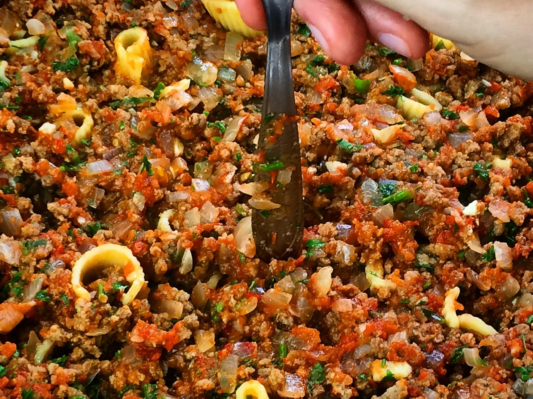 Rigatoni recheado com molho à bolonhesa