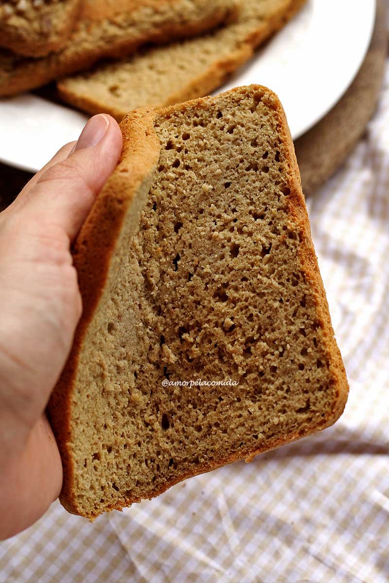 Mão segurando fatia de pão 