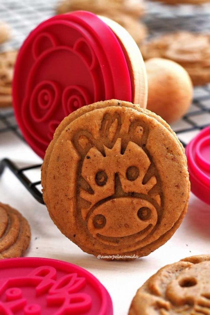 Cookie with a zebra face, the stamp on the surface of the cookie provides relief