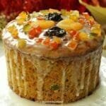 Fruit panettone with sugar icing topping